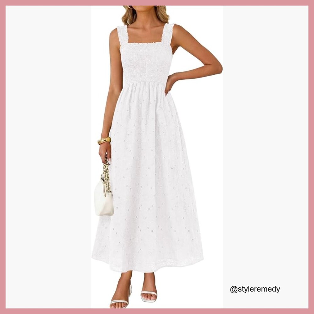 Cotton Lace Maxi Sundress with Smocked Back and Pockets